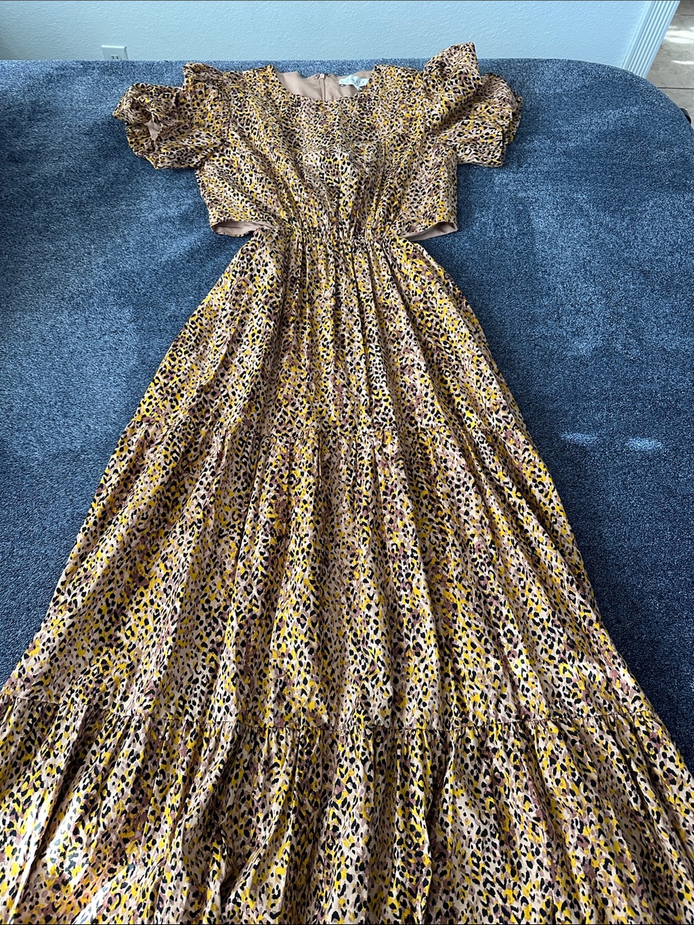 Wayf Yellow Leopard Print Maxi Dress
